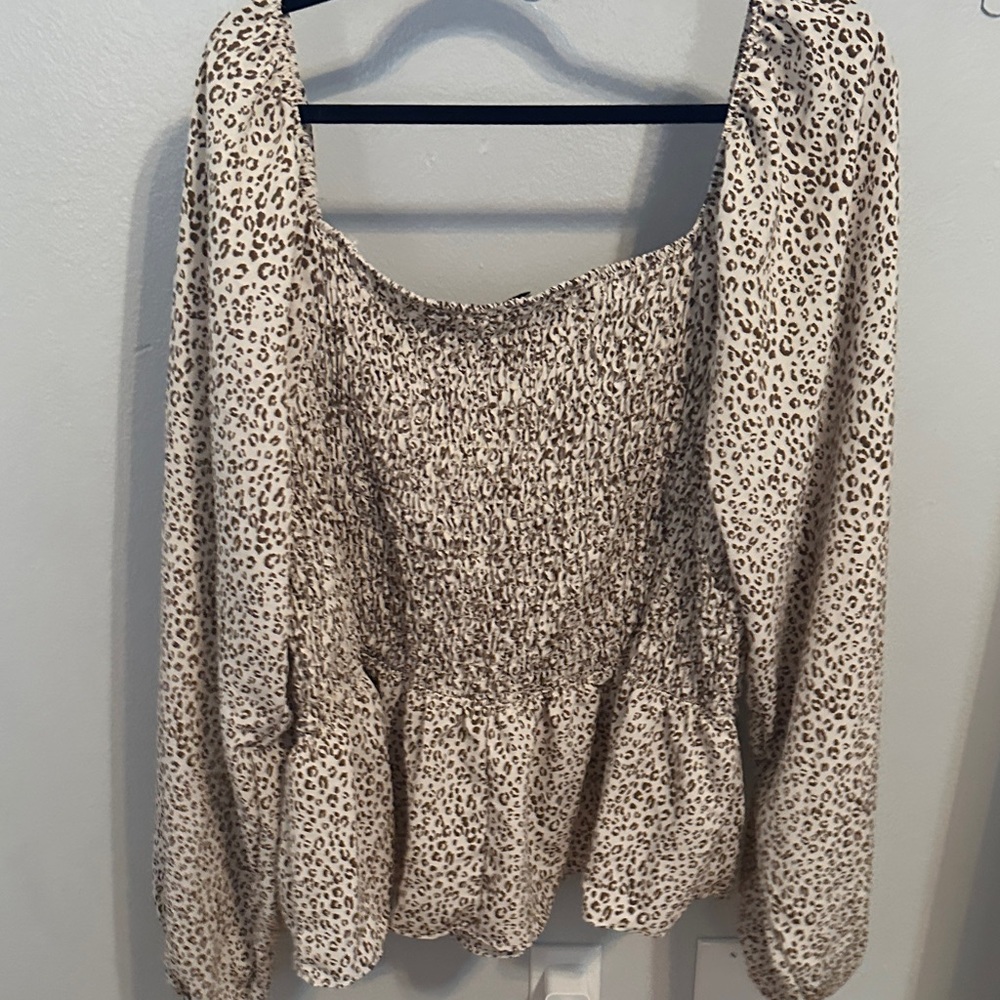 White Birch Animal Print Smocked Blouse - Picture 4 of 5